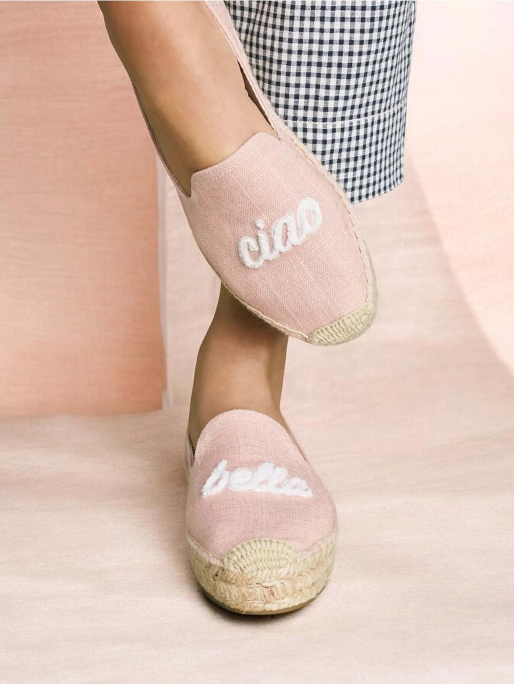 Soludos Ciao Bella Linen Espadrille Flats Blush Pink Size 8 Italian Coastal Chic